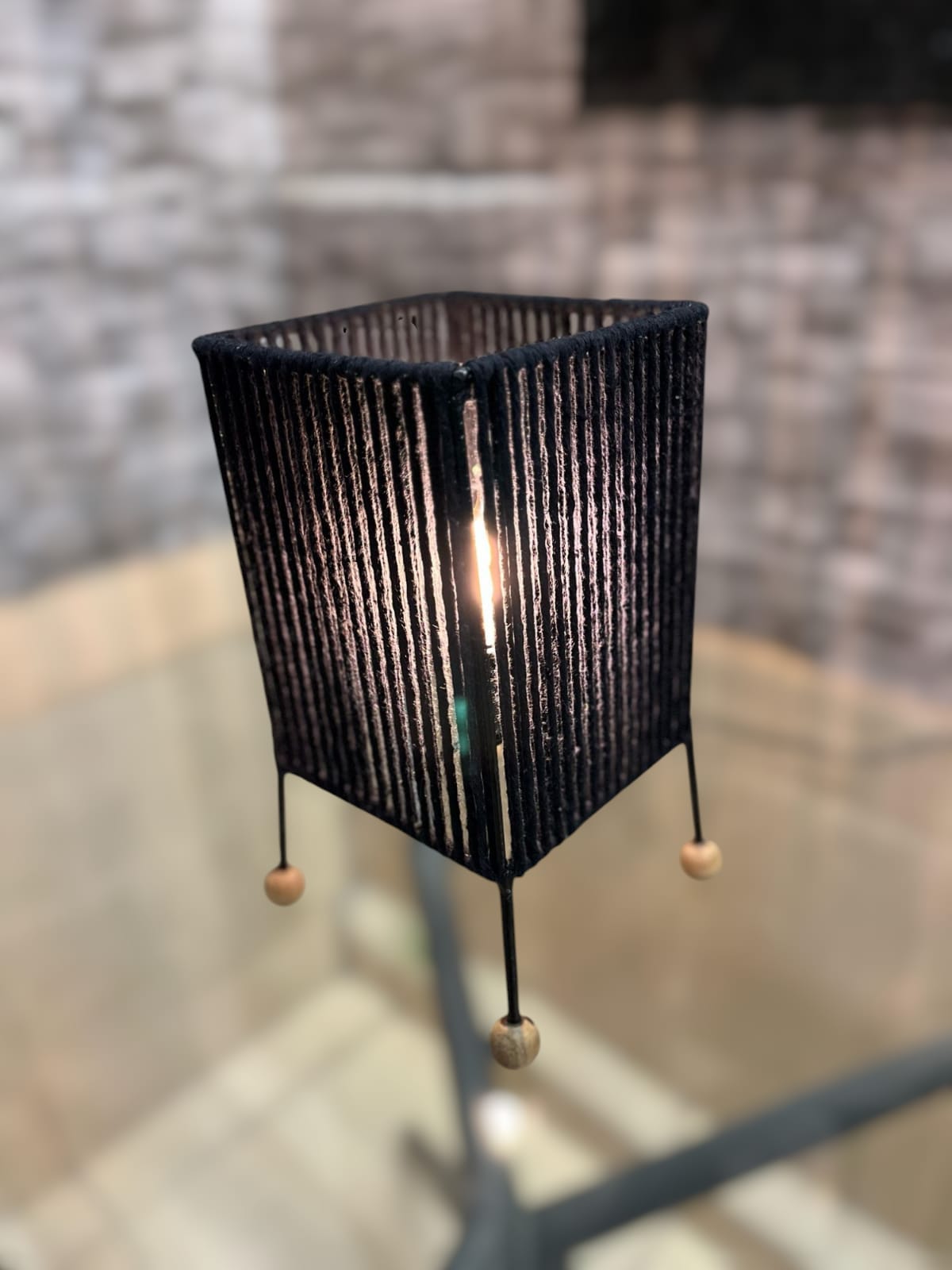 Luminária Abajur De Mesa Quadrado de Barbante Algodão