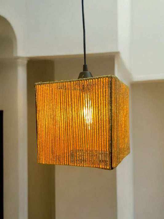 Pendente Luminária Lustre de teto Rústica Quadrada 20x20 Sisal