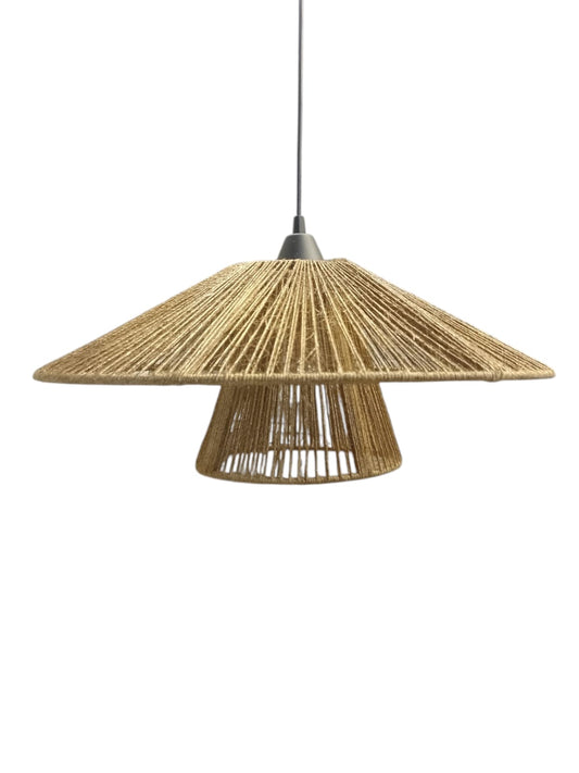 Luminária Lustre Pendente Rústica Dupla de Teto em Sisal