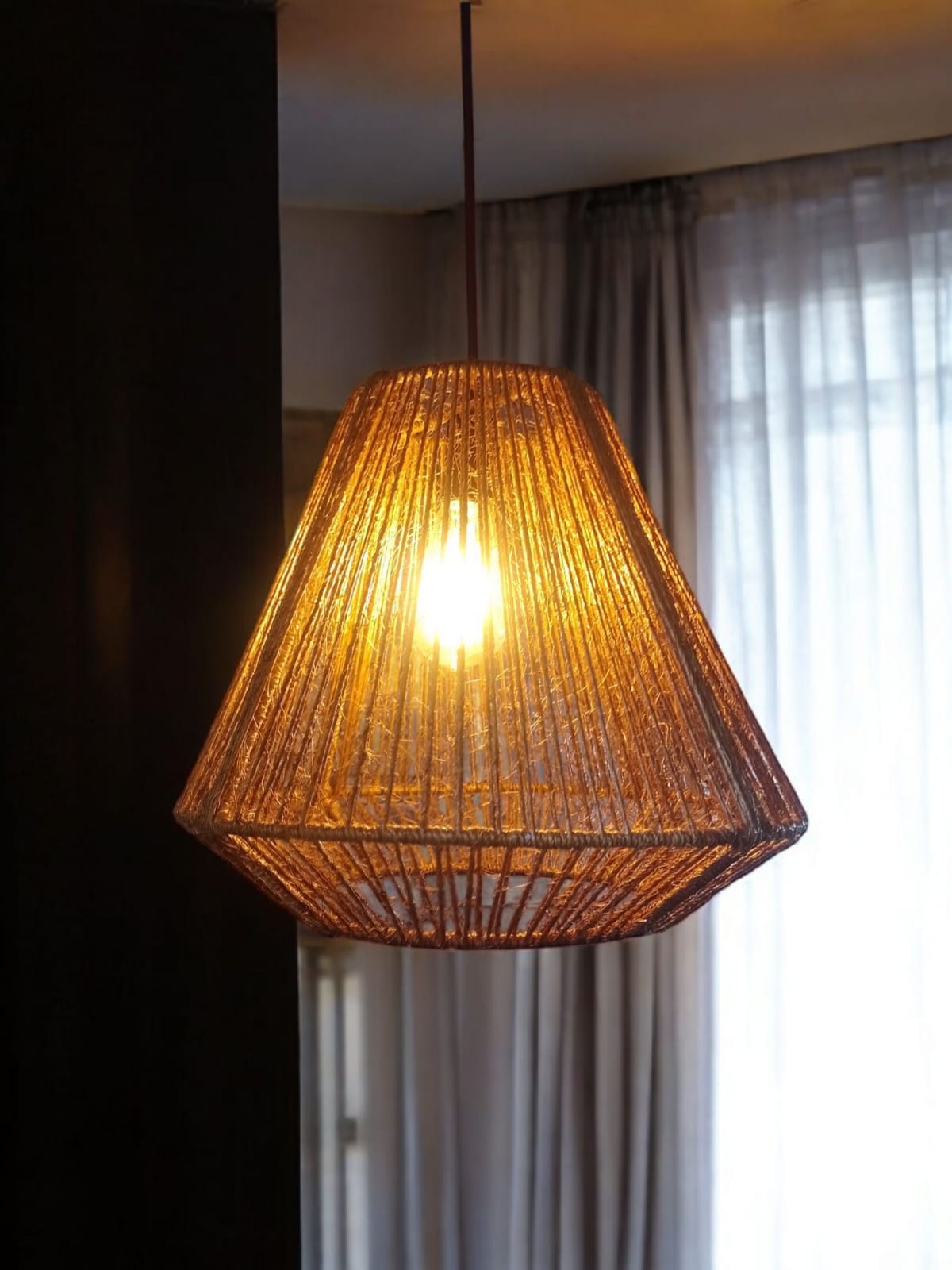 Pendente Lustre de Teto Rústico  Ferro e Barbante Sisal
