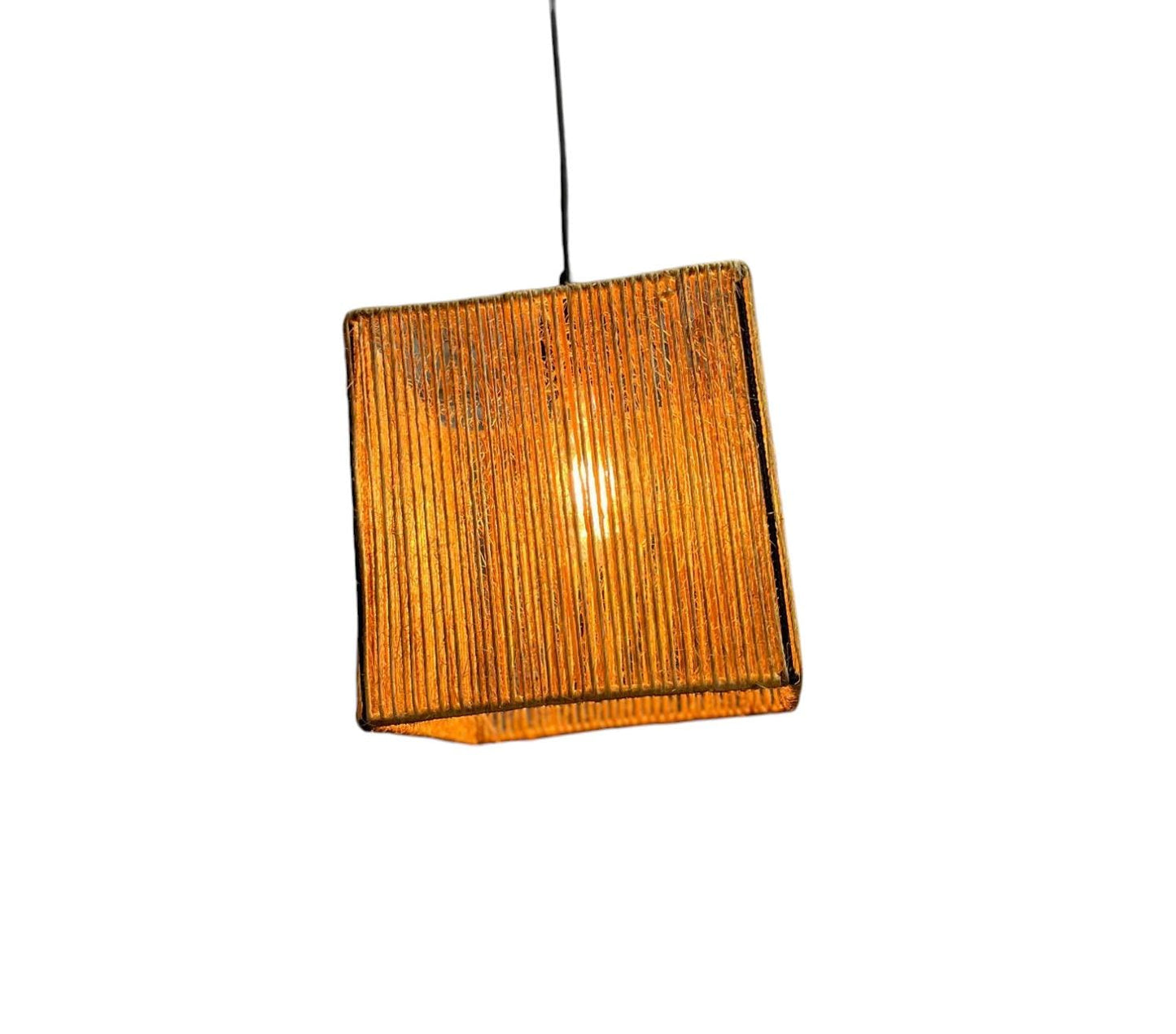 Pendente Luminária Lustre de teto Rústica Quadrada 20x20 Sisal