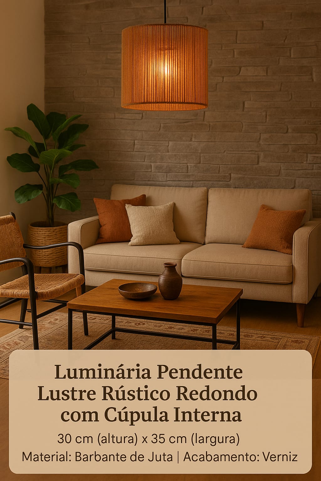 Luminária Pendente Lustre Teto Redondo C/Cúpula Interno 30x35